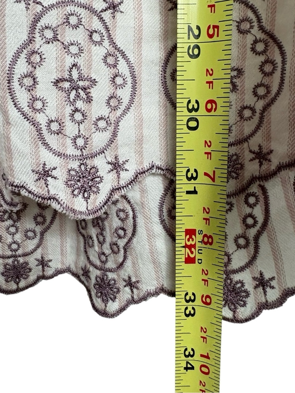 Anthropologie Floreat Striped Sleep Dress Tunic XS Mauve Pink Embroidered *Flaw - Picture 9 of 12